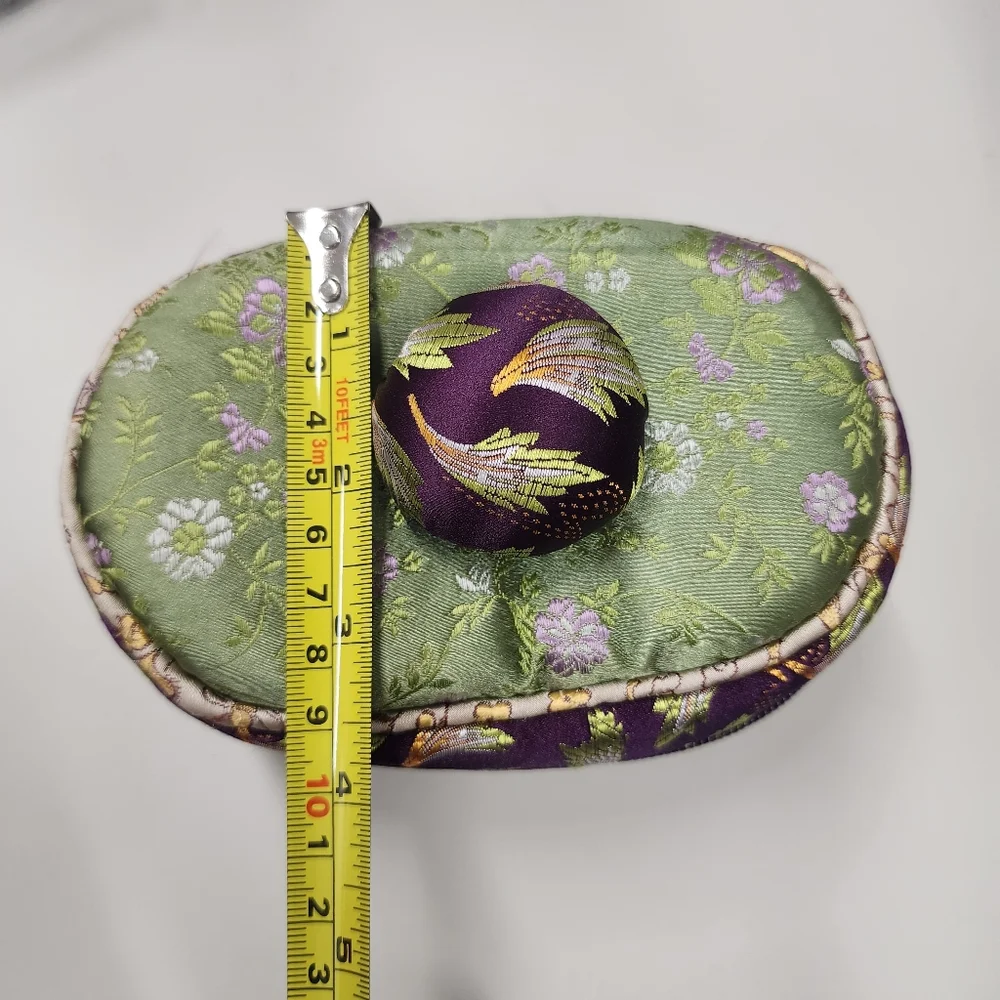 Goody Goody California Green & Purple Brocade Fabric Soft Travel Jewelry Box